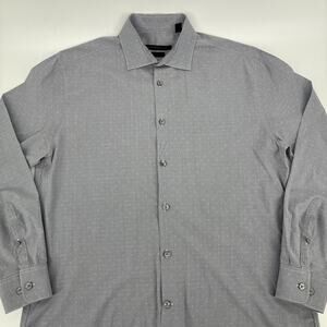 John Varvatos USA Shirt Men 15 1/2 34 Gray Speckled Stretch Slim Fit Preppy